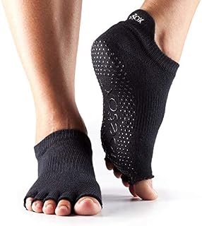 Toesox Women's Low Rise Half Toe Grip Socks (Black) Large