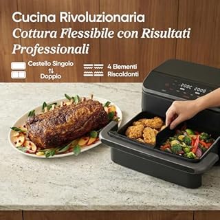 COSORI Friggitrice ad Aria 10 Litri, 7 in 1 Doppia Resistenza TwinFry con Doppio Cestello 5L+5L e Separatore Rimovibile, 2800W Air Fryer WiFi, 40-240℃, 70 Ricette Online, TF-102S