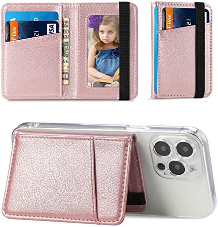 TopFunny Phone Wallet Stick on for Phone Case, Credit Card Holder for Back of Phone Cases Flip Leather Wallet Sleeve Pouch Compatible with iPhone, Samsung Galaxy Android Most Smartphones Rose Gold