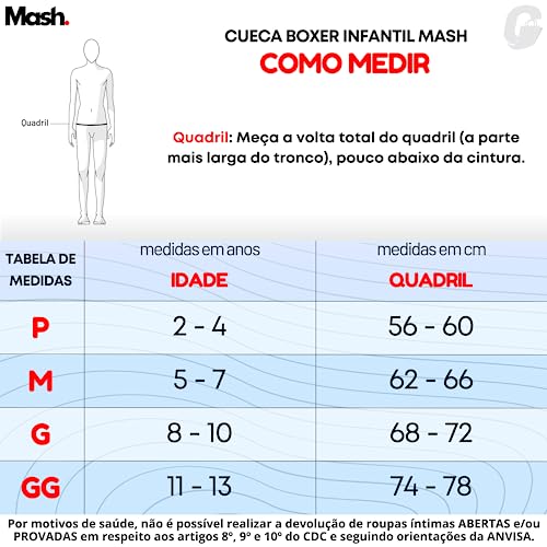 Kit 10 Cuecas Infantil Boxer Mash Algodão | G | 2 Preto - 2 Branco - 1 Diesel - 2 Marinho - 1 Jeans