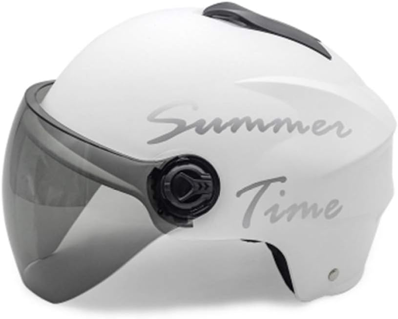 バイクヘルメット 半帽 ハーフ 男女適用 フリーサイズ 54 61cm 軽量 シールド付き 通気吸汗 日焼け止め かわいい おしゃれ バイク用 電動 バイク 自転車 アウトドア 英字柄 艶消しホワイト