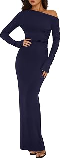 BTFBM One Shoulder Long Sleeve Dress for Women 2025 Bodycon Ruched Night Out Formal Maxi Fall Wedding Guest Dresses