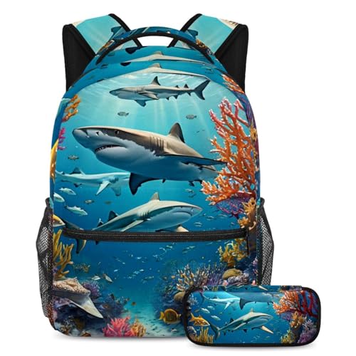 Sac à dos requin mignon avec trousse pour la rentrée scolaire des ados