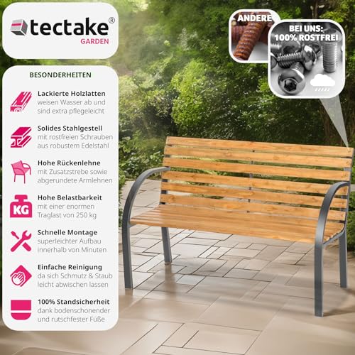 Gartenbank aus Holz tectake 2-Sitzer wetterfest für Garten und Balkon