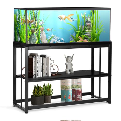 VOWNER 55-75 Gallon Fish Tank Stand – Metal Aquarium Stand, 48.4″ x 14.9″ x 29.5″ Heavy Duty Reptile Tank Stand, Adjustable 2-Tier Fish Tank Rack Shelf for Home Office, Tank not Included, Black