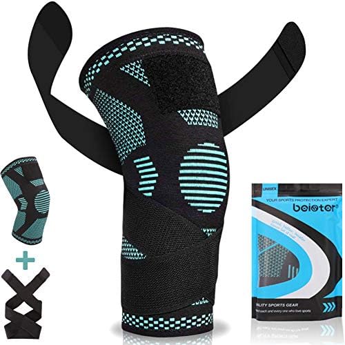 Beister 1 Pair Compression Leg Sleeves with Elastic Straps for Men & Women, Extra Long Leg Braces Knee Sleeve for Basketball, Football, Knee Pain, Joint Pain, Arthritis