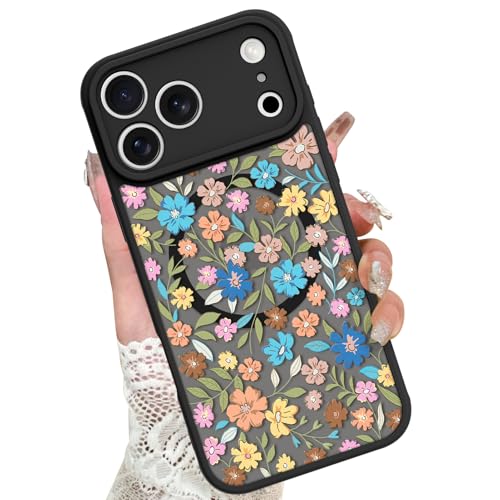 Image of KANGHAR Case Compatible with iPhone 17 Pro Flower Pattern | [Compatible with Magsafe] Cute Colorful Blooming Florals Protective Magnetic Case for Girls Women 6.3 inch