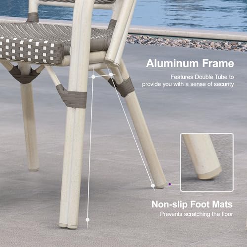 Image of PURPLE LEAF Outdoor French Bistro Armchairs Set of 4, White Finish, Gray