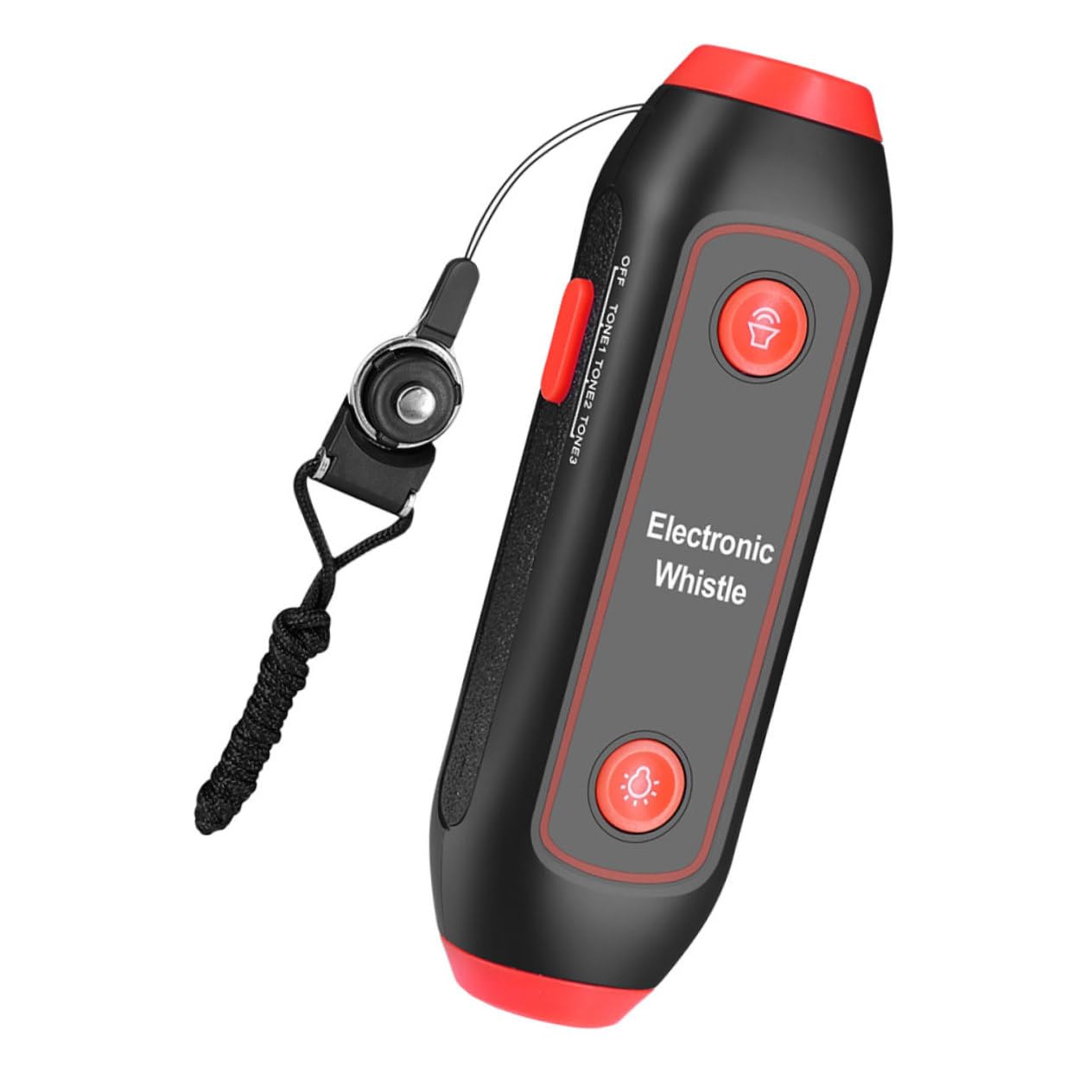 Fischietto Elettronico Rosso Cordino, 3 Toni e 3 Livelli | Luci Sos, Abs e Magnete, Arbitri Istruttori, Competizioni Outdoor, Campeggio, Emergenza Sicurezza