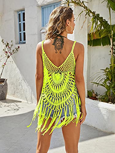 Image of Ekouaer Beach Swimsuit Cover Up Women Crochet Bikini Coverups Summer Pool Swimwear Tassel Dress