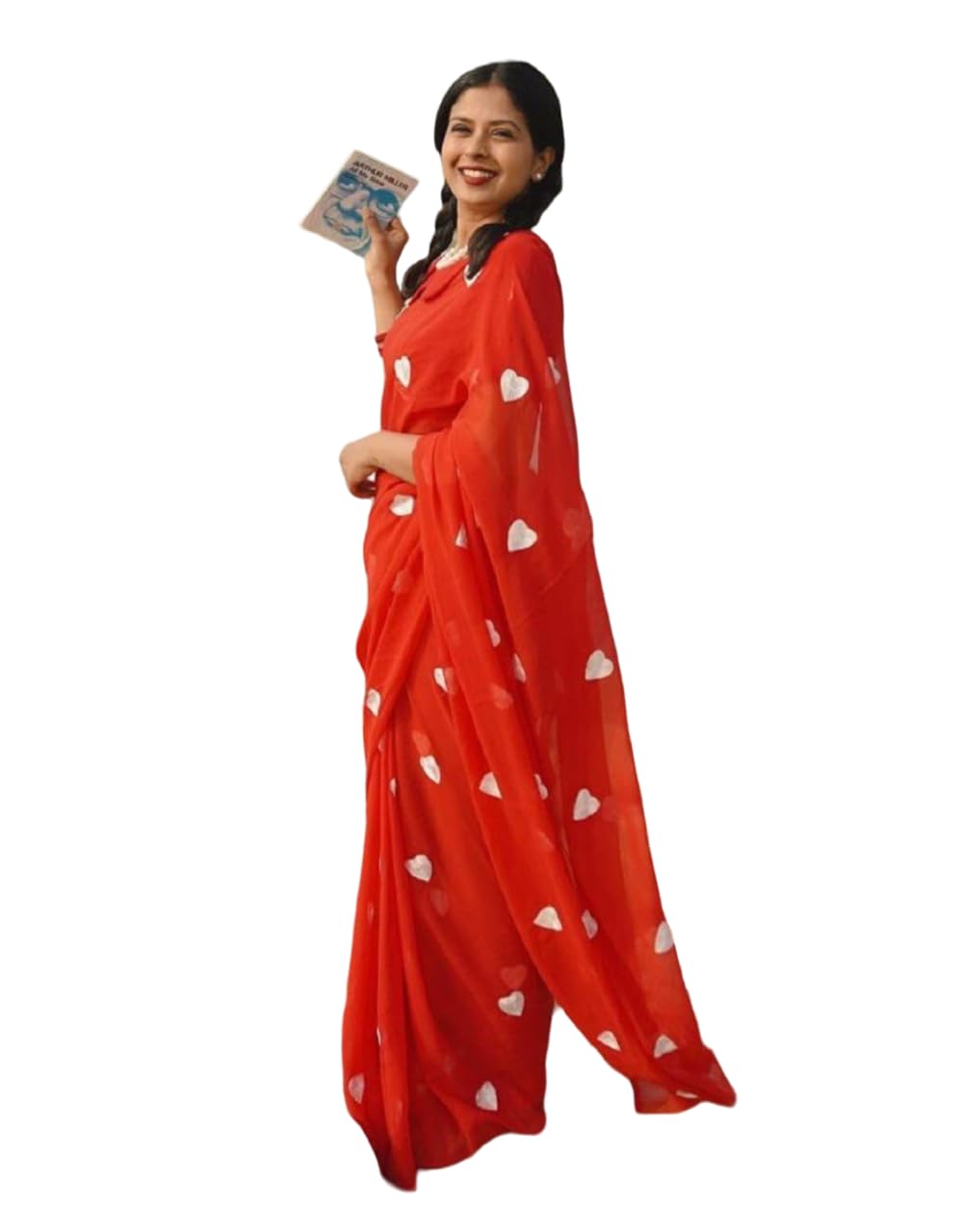 julee Women's Georgette Embroidered Saree Heart Plain-New-picture-8