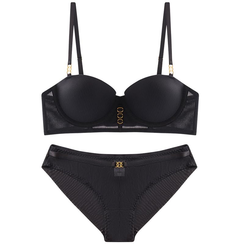 Women's Striped Mesh Underwire Bra & Panty Lingerie Set, Full Coverage Elegance Lingerie Set, Lightly Padded Bra and Matching Hipster Panty Set-image-10
