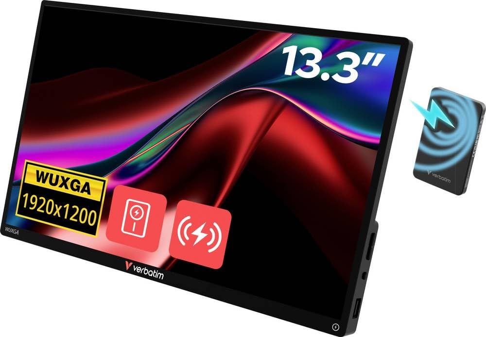 Verbatim écran Portable Tactile PMT-13, Moniteur Externe 13,3", en Aluminium avec powerbank 5000mAh, écran Full HD avec Ports USB-C et HDMI, Noir