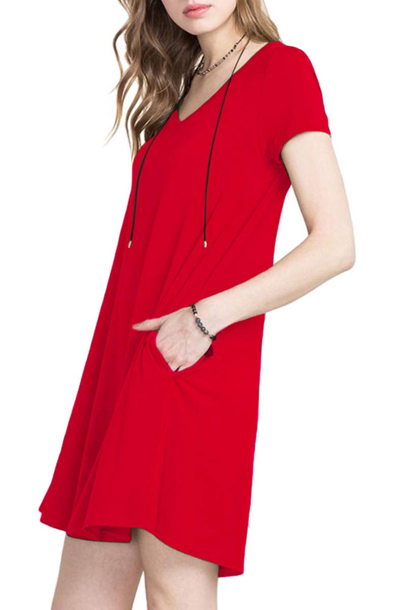 TINYHI Women's Casual Swing Flowy Plain Simple Cotton T-Shirt Loose Dress