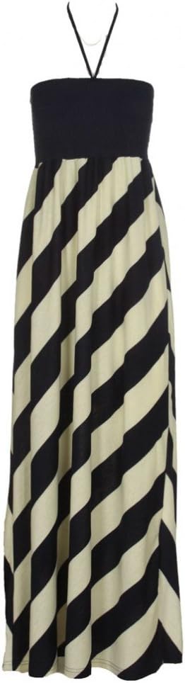 Womens Navy Blue Halter Neck Stripe Maxi Dress