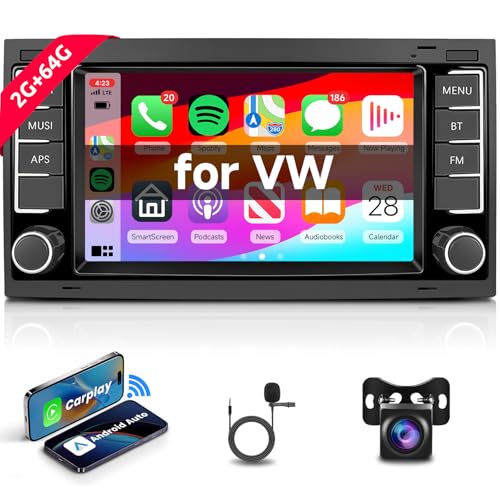 Hodozzy Autoradio Android 2G+64G pour VW Touareg Transporter T5 Multivan 2004-2011 Android Auto, CarPlay Écran Tactile 7 Pouces Bluetooth Poste Radio avec...