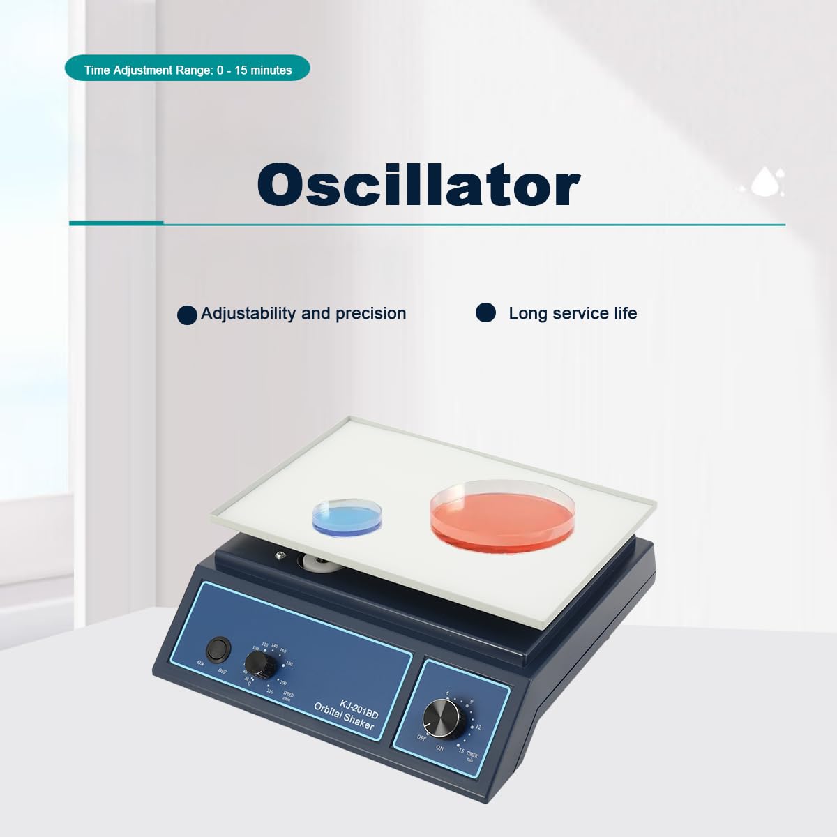 KJ-201BD Orbital Shaker, Einstellbare 20-210 RPM, Orbital Rotator Schüttler | zeitgesteuerte und kontinuierliche Modus, 10W Labor-Rotationsoszillator-Mischer für Chemisches & Biologisches