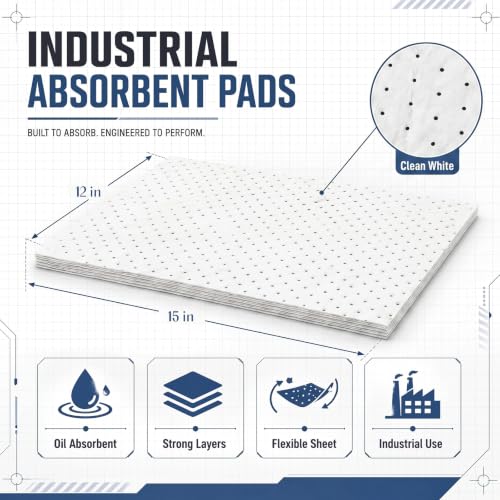 Image of Hoolerry 100 Pcs Oil Absorbent Pad for Spill, 12 x 15 Inch, White