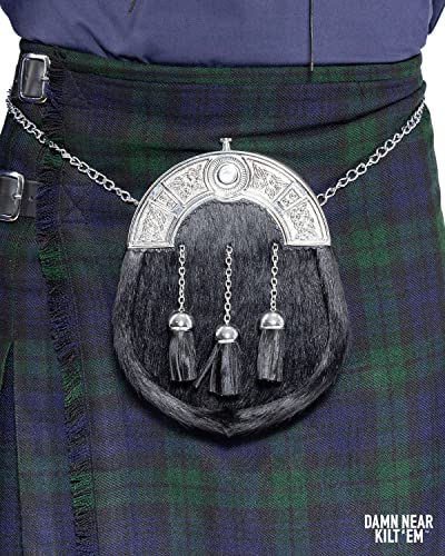 Damn Near Kilt 'Em The King’s Scottish Formal Dress Sporran for Men, Made with Genuine Leather & Fur, Includes Chain Belt4