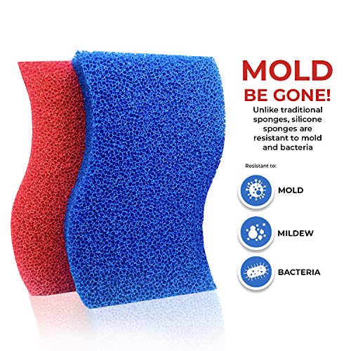 STK Heavy Duty Silicone Scrubber S-Sponges (10 Pack) - Modern Antimicrobial Kitchen Sponges - 100% Mold Mildew and Bacteria Resistant - Zero Smell Technology - Silicone Sponge - 10x More Durable