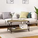 ZEYUAN Mesa de Centro, Mesa Salon, Mesas Auxiliares para Salon, Mesa Centro Salon, Mesa Baja Salon, Mesita Salon, Mueble Salon Moderno, Madera y Hierro Roble Sonoma 80x50x45 cm