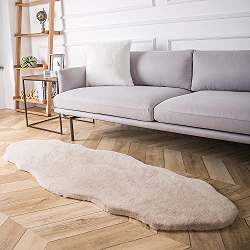 Rainlin Ultra Soft Fluffy Faux Fur Sheepskin Area Rug Modern 2X6 Living Room Fur Runner Rugs Shaggy Beside Rugs Warm Faux Fur Couch Cover For Sofa And Bay Window, Beige #TOP2