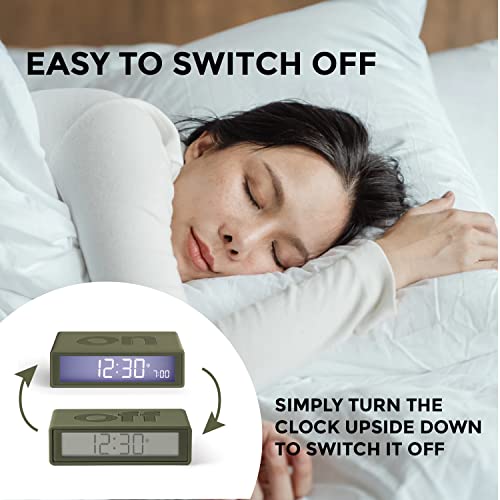 Lexon Flip+ Travel Digital Alarm Clock, Reversible On/Off Faces Small Travel Clock with LCD display & Touch Sensor Light, Battery operated, Rubber - Mint Green