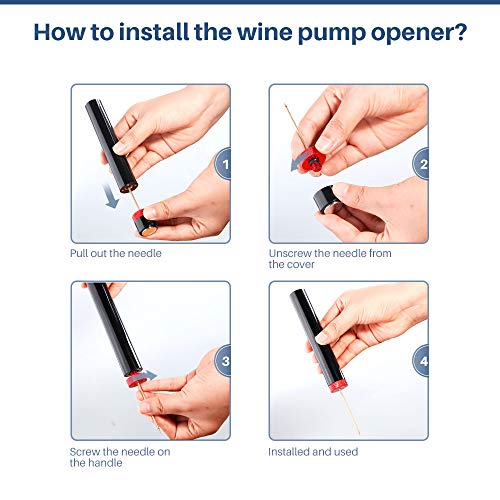 Quntis Sacacorchos Vino Profesional, Abrebotellas Vino Abrebotellas de Presión de Aire Abridor de Vino, Abridor de Acero Inoxidable, Bomba de Botella Regalo Mujer Hombre para Fiesta Cumpleaños-Negro - imagen 4