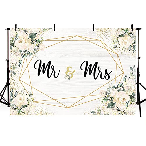 Sendy 7X5Ft Miss To Mrs Backdrop For Bridal Shower White Floral Bride Groom Engaged Ceremony Photography Background Wedding Anniversary Party Decorations Banner Photo Studio Props #TOP2