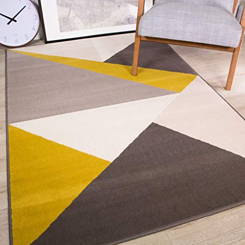 The Rug House Moderne Reichhaltige Apart Abstrakt Design Ocker gelb senf Gold Graphit grau Teppich Cover