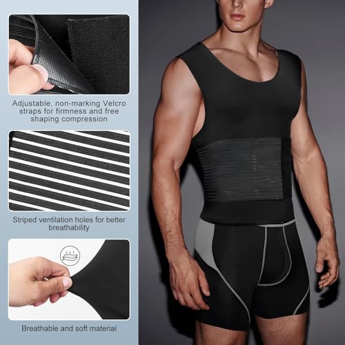 Odoland Men Body Shaper Compression Shirt, Adjustable Velcro Waist Trimmer Belt Intensity, Slimming Shapewear Tummy Control2