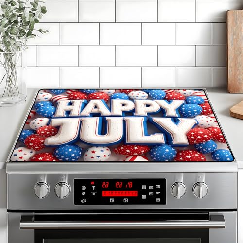 Image of Patriotic Stove Top Cover, Heat Resistant Electric Stove Protector Mat, Large Diatomite Kitchen Counter Mat, Independence Day Decor American Flag Kitchen Accessory (happy july, 28x20 Inch)