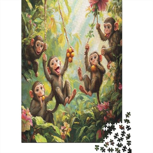 Mono Animado, Fruta de Columpio de Enredadera Selva soleada en la Zanja Rompecabezas Puzzle,70x50cm/1000pcsAdulto Juego EduGatoivo Decoración del Hogar