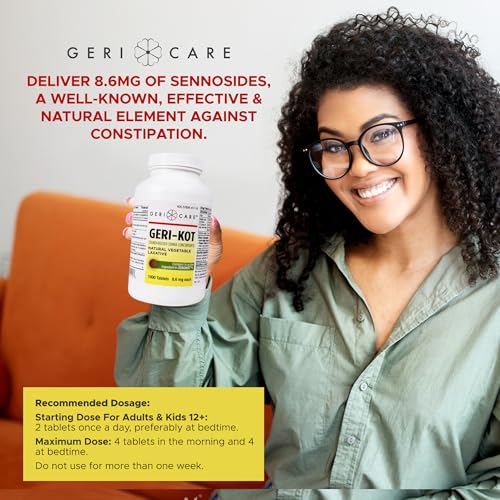 Image of Geri-KOT Senna Laxative & Stool Softener Tablets, 1000ct| Natural Vegetable Stimulant Laxative| Smooth Bowel Movement Senna Tablets| Fast-Acting, Gentle Constipation Relief| 8.6mg Sennosides