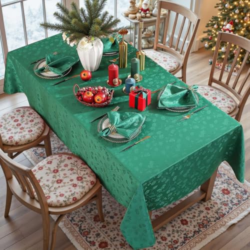 SASTYBALE Christmas Tablecloths for Rectangle Tables, SpillProof Jacquard Holly Berry Leaves Table Cloth, Heavyweight Table Cover for Winter, Holiday, Dinner Decor (Rectangle, 60" x 102", Green) by SASTYBALE - Image 3