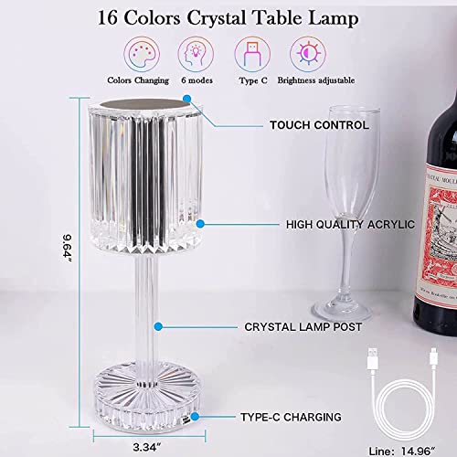 Image of Desidiya Crystal Lamp,16 Color Changing Rose Crystal Diamond Lamp,USB Rechargeable Touch Bedside Lamp Night Light with Remote Control, for Bedroom Living Room Party Dinner (Multicolor)