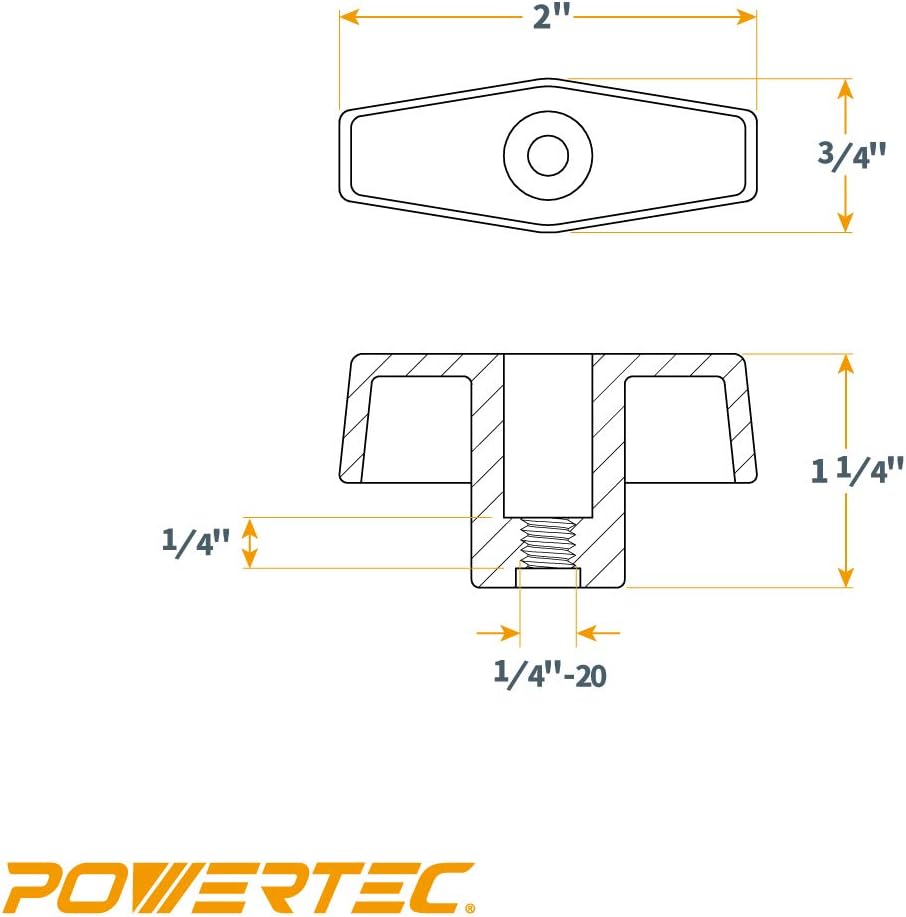 POWERTEC 10 Pack 1/4"-20 T Knobs, Threaded Clamping Knobs for T Track & Table Saw Accessories, Featherboard, Woodworking Jigs on Miter Saw, Router Table, Drill Press (QNB3001-P2)