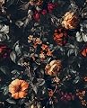 VOLEAAR Vintage Floarl Wallpaper Peel and Stick, Black Dark Moody Garden Flower Self Adhesive Removable Wallpapers for Bedroom Powder Room Cabinet, Vinyl Witchy Contact Paper Wall Art 17.5In x 118In