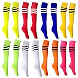 Aulufft Neon Knee High Socks, 8 Pairs Striped Tube Sock Athletic Baseball Basketball Dance Neon Colo