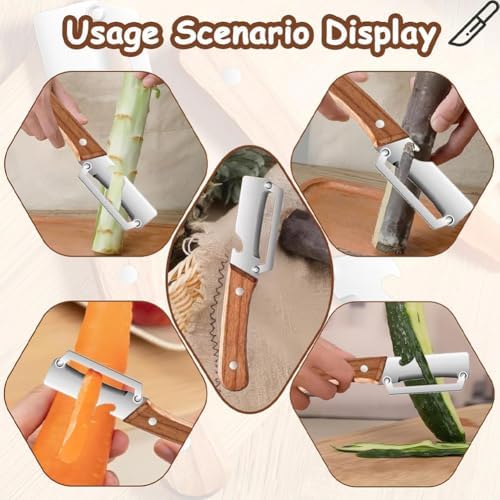 Multi-Functional Vegetable Peeler for Kitchen,Vegetable peelers Wooden Handle, 3-in-1 Premium-Grade Fruit & Vegetable Peeler with Fish Scaler & Bottle Opener for Carrot Apple (2PCC) - 5