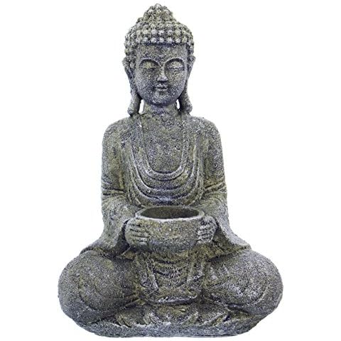 Candle Holder Buddha in Distressed Stone Look Cover