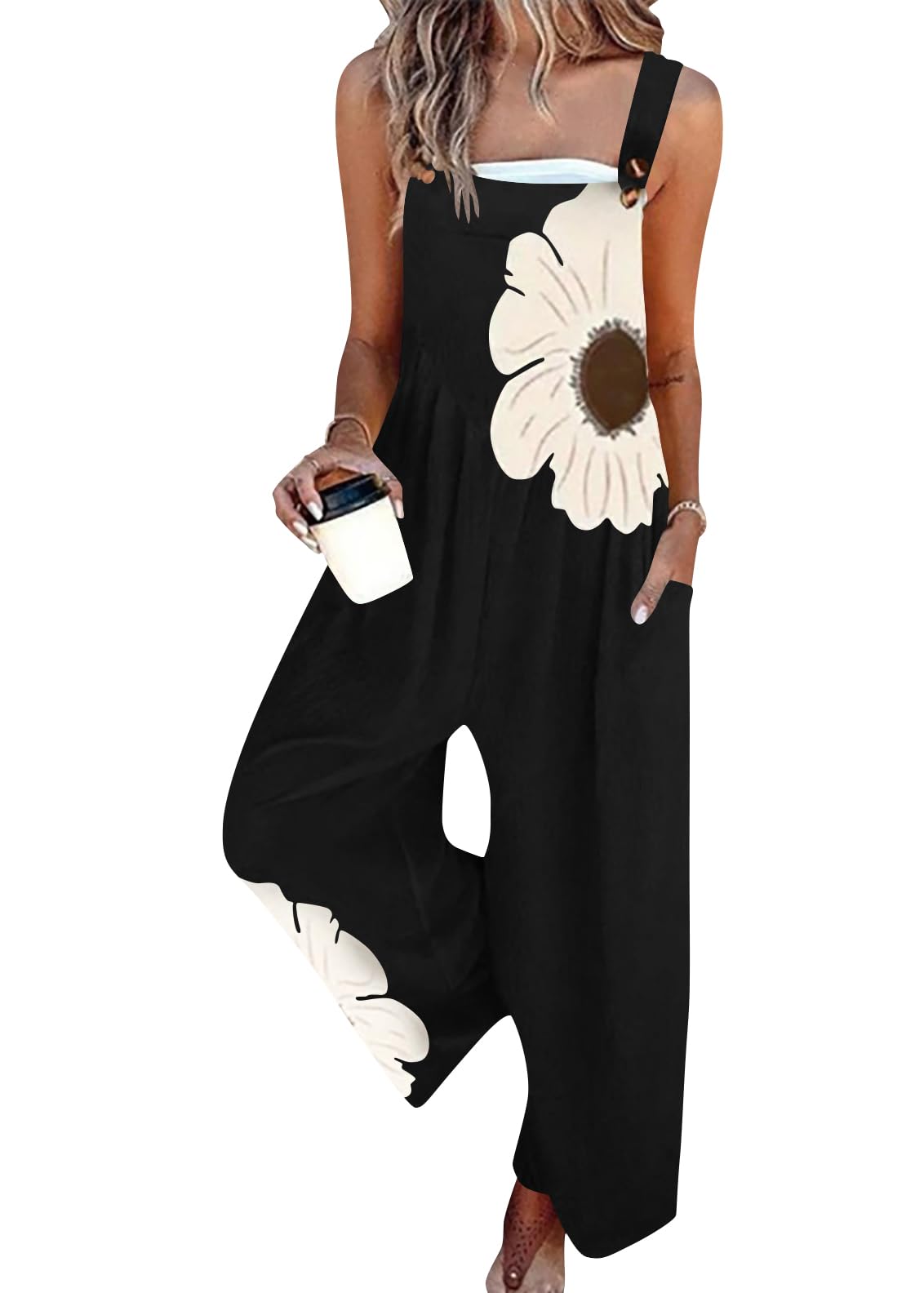 shownicer Salopette Donna Estivi Senza Maniche Stampato Boho Overall Casual Jumpsuit Con Tasche