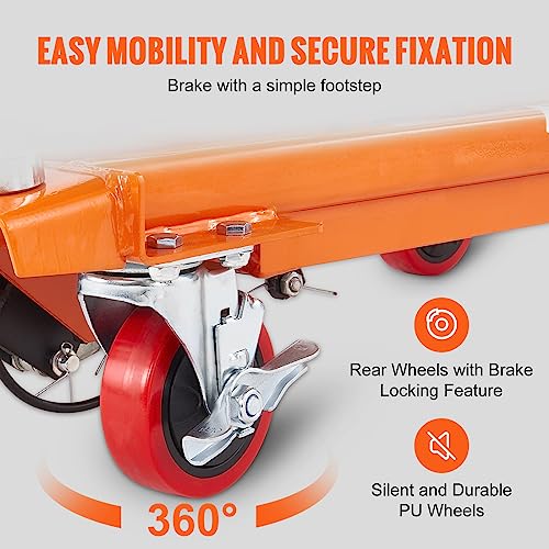 Image of VEVOR TF23 Hydraulic Lift Table Cart, 500lbs Capacity 28.5 inch with 4 Wheels and Non-Slip Pad, for Material Handling and Transportation, Orange