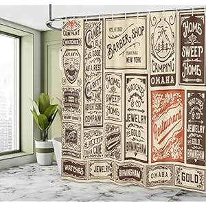 Ambesonne antique shower curtain composition of old advertisement designs newspaper nostalgia illustration cloth fabric bathroom decor set with hooks 69 w x 70 l cream brown orange  urban country home decor
