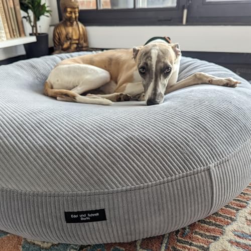 EDEL&SCHNELL Hundebett Wechselbezug in Grau, Ersatzbezug für runde Hundebetten 65 cm, Bezug aus weichem Baumwoll-Cord-Stoff