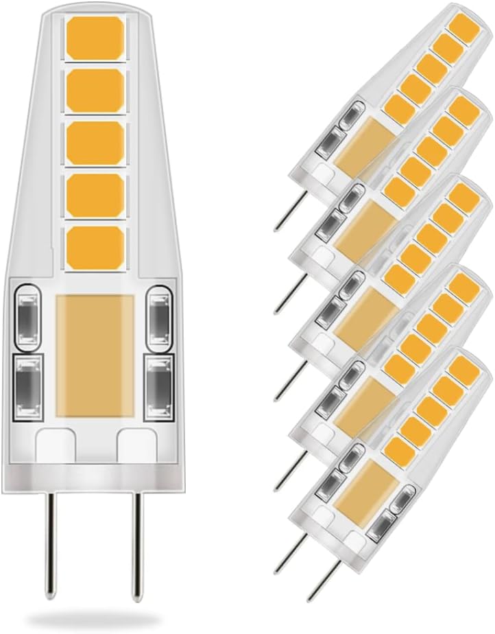 ELINKUME G4 3W Led Bulbs,Equivalent to 20W Halogen Lamp,250LM Warm White 3000K,No Flickering Energy Saving Light Bulb,G4 Led Pin Cap,AC/DC 12V,360°Beam Angle,5pcs