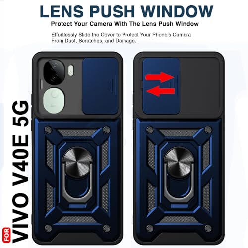 Image of AESTMO Tough Armor Vivo V40E 5G / iQOO Z9S 5G Bumper Back Case Cover | Ring Holder & Sliding Camera Shield Cover | 360 Degree Protection Back Case Cover for Vivo V40E 5G / iQOO Z9S 5G (Blue)
