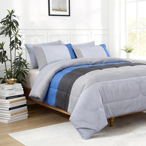 Couette réversible lit simple XL patchwork bleu ultra douce