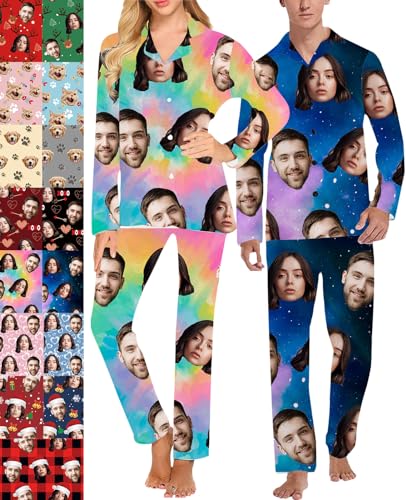 Personalized Pajamas for Women Men Custom Face Pet Pajamas with Photo Customized Christmas Pjs Maching Set