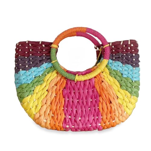 Sac à main tissé en paille colorée grand cabas de plage pour femme tendance bohème